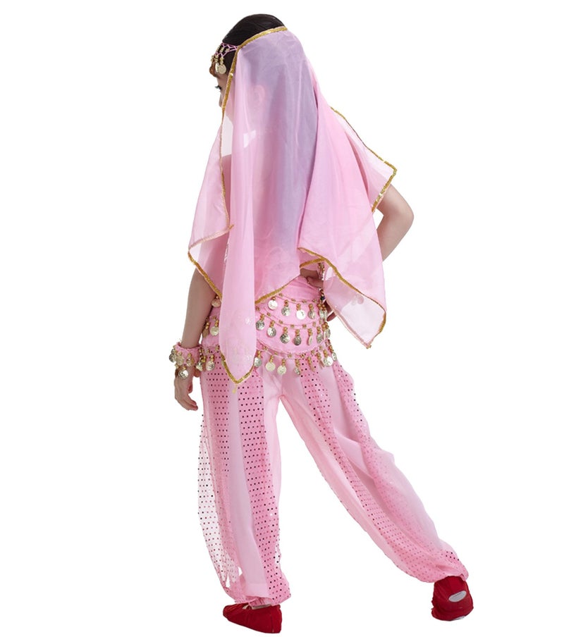 Astage Kids Princess Girl Indian Belly Dance Costume Cosplay Bollywood Ornaments Pink L - Image 2